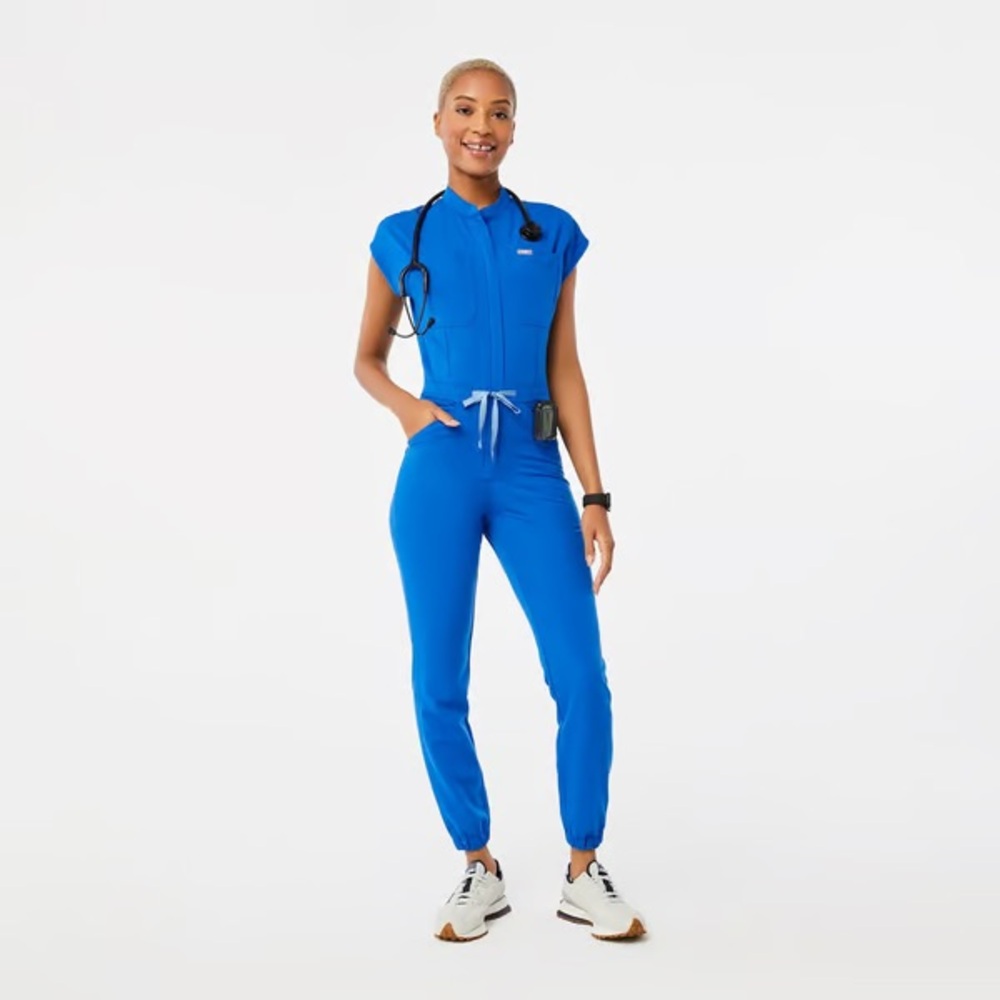 Figs Blue Athletic Jumpsuit with Tapered Pants